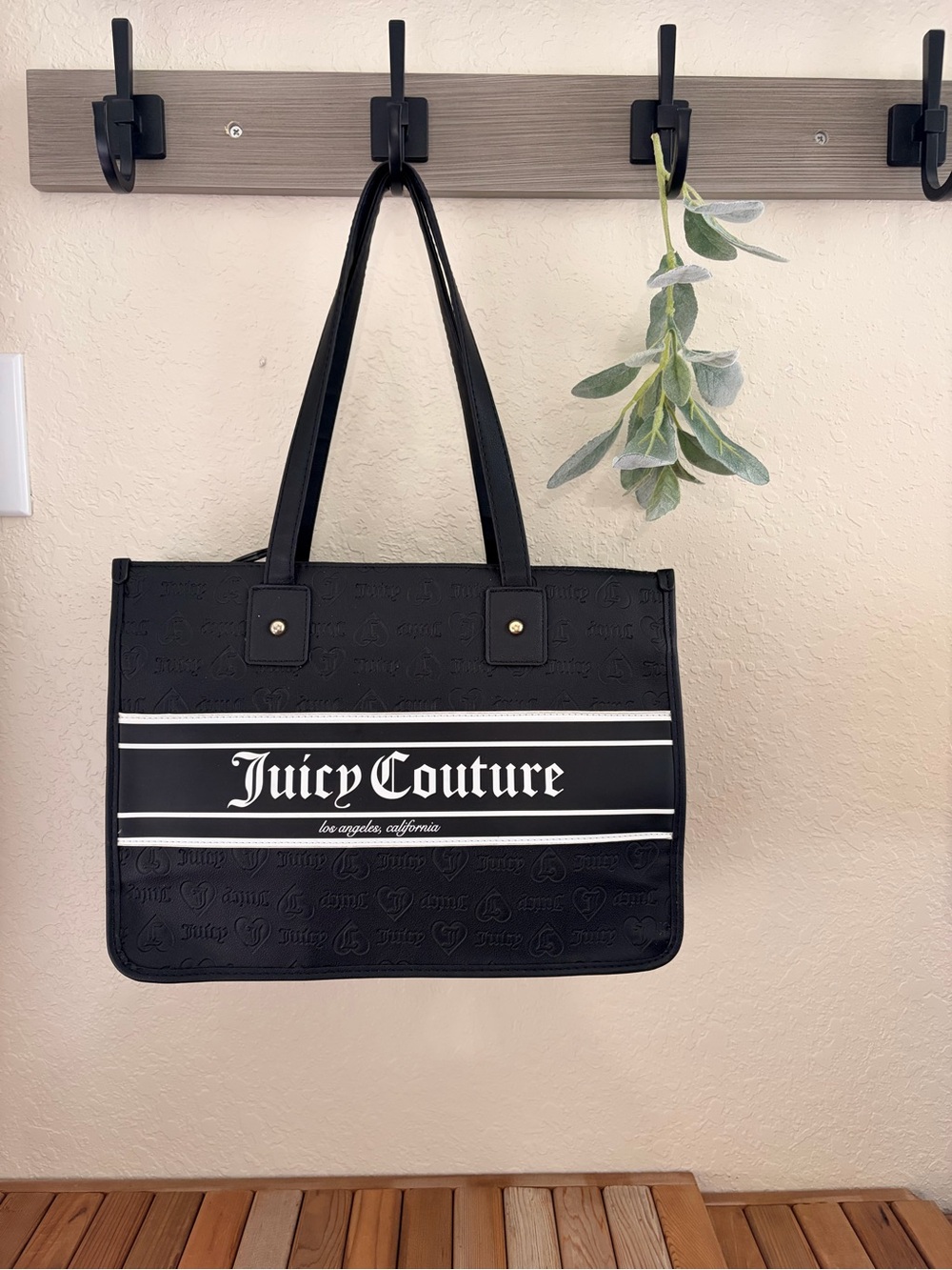 Juicy Couture Black Embossed Logo Tote Bag Y2K Gothic Shoulder Bag Vegan Leather